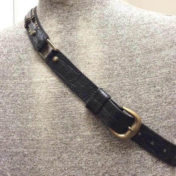 Vintage Designer NANNI Belt Italian Leather Silver Gold Black Metallic 44.75"L - Picture 5 of 6